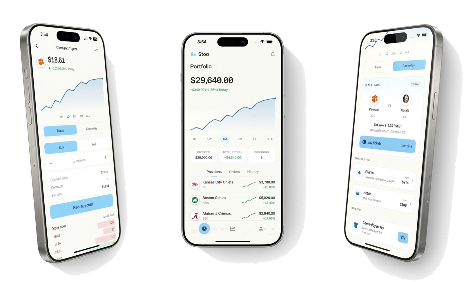The Stoa iOS app — portfolio, trading, and game day